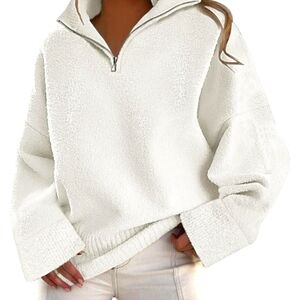LILLUSORY QUARTER ZIP THICK WHITE PULLOVER SIZE M